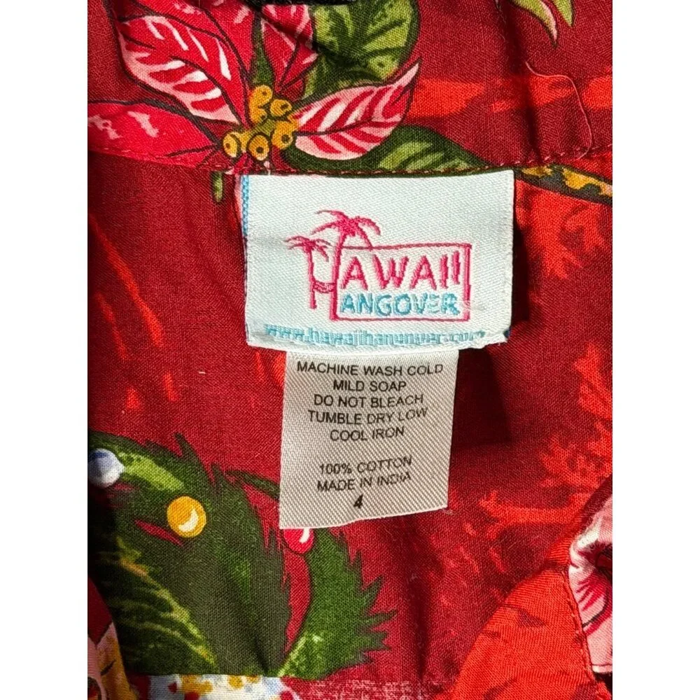 Hawaii Hangover Boys Red Hawaiian Shirt & Shorts Set Santa Floral Holiday Size 4